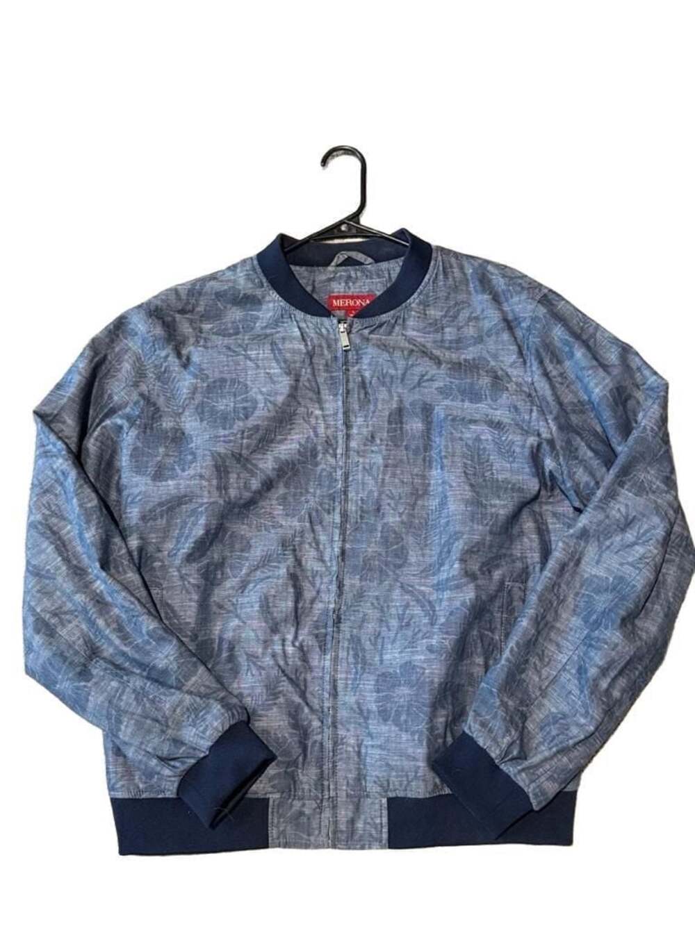 Merona Men's Blue Leaf Print Zip-Up Bomber Jacket